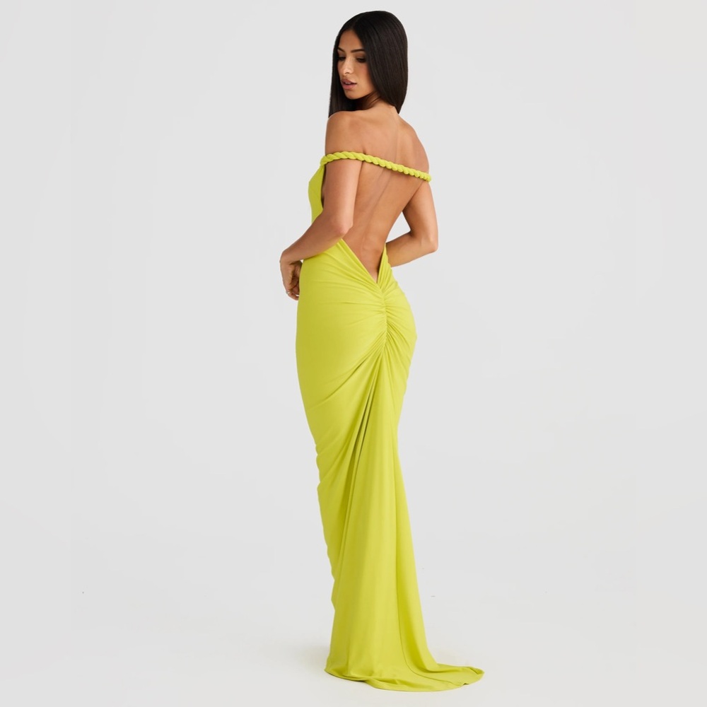 Elegant CHARTREUSE Off-Shoulder Dress
